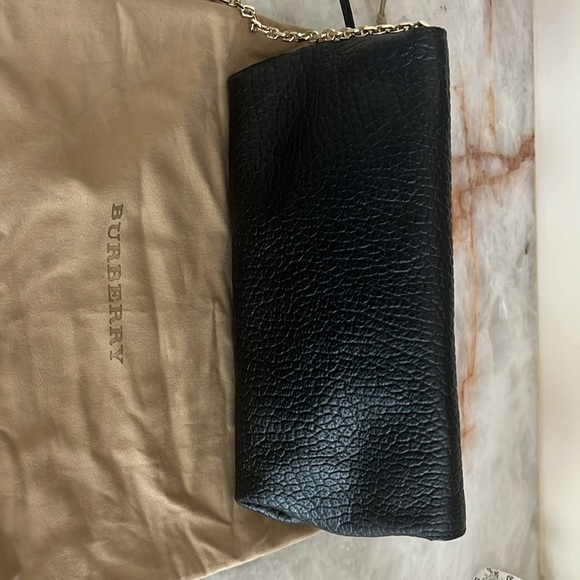 AUTHENTIC BURBERRY PEBBLED LEATHER ADJUSTABLE CHAIN SHOULDER BAG BLACK PRISTINE - Picture 6 of 15
